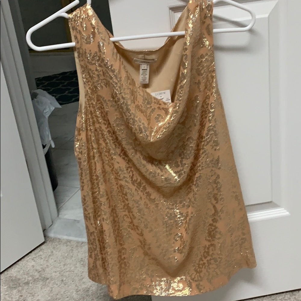 NWT J.Crew nude and gold cowl neck top- size 2